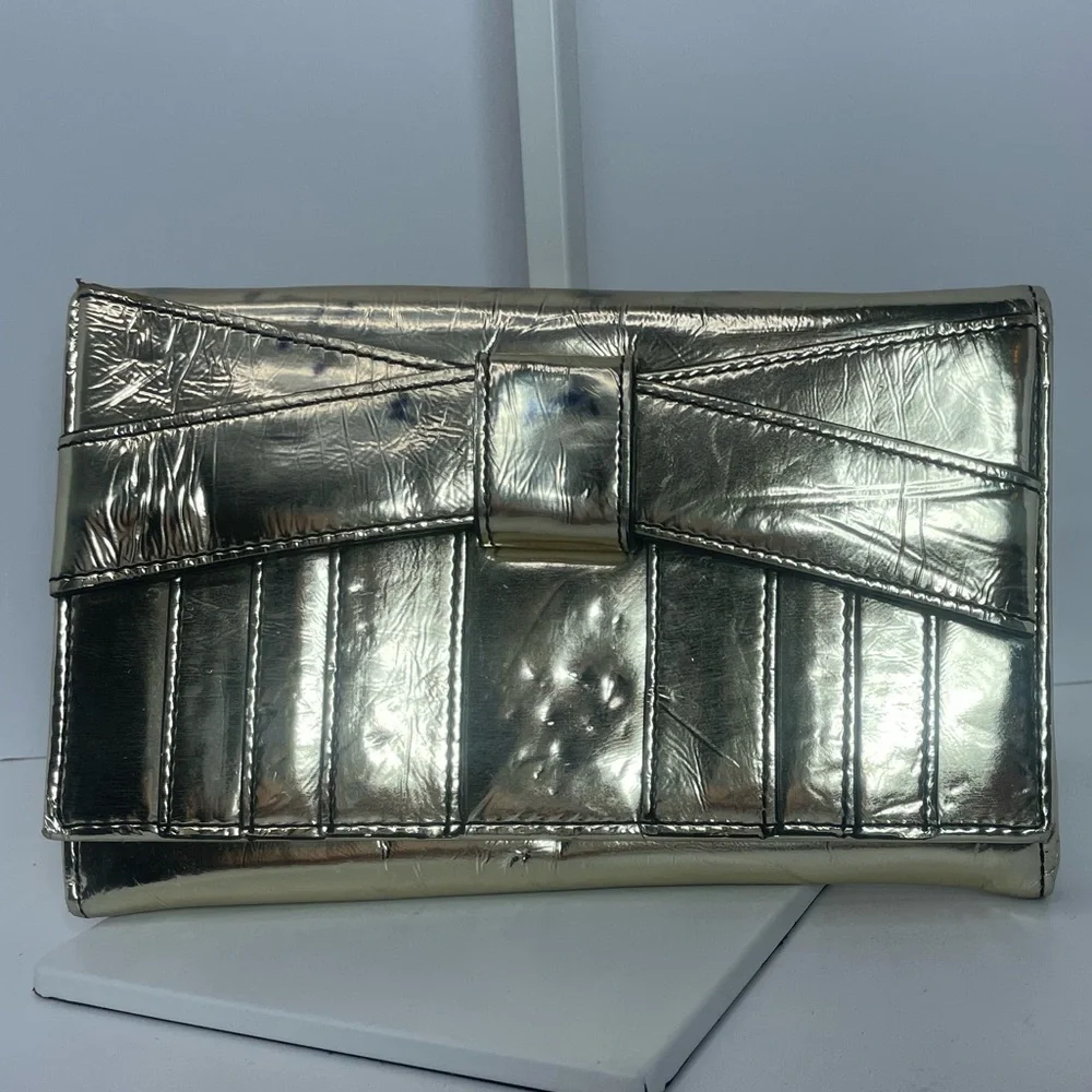 Zac Posen New York Shirley bow mini Gold Leather Crossbody or Clutch bag - Picture 3 of 16